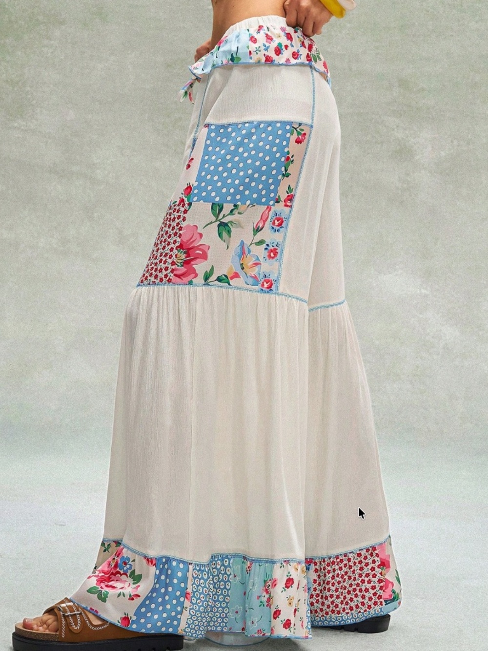 Boho Floral Print Patchwork Wide Leg Pants - Picture 5 of 6
